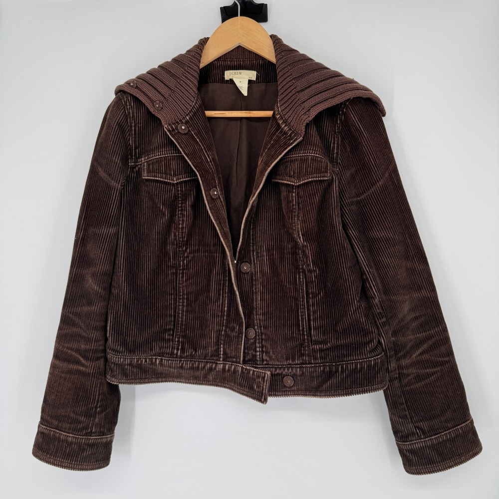 Vintage J Crew Brown Corduroy Jacket M Knit Collar Y2K Cropped 100% Cotton Fall